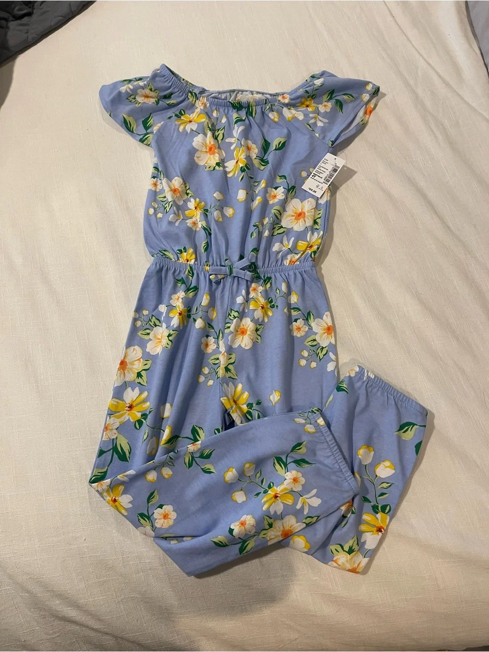 The Children's Place Light Blue Floral Romper with Elastic Waist